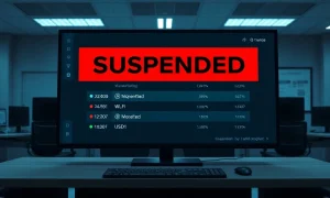 Cryptocurrency exchange interface showing suspended trading for WLFI and USD1 tokens.