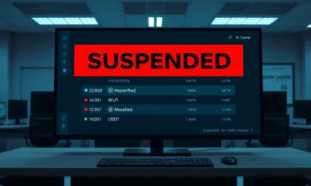 Cryptocurrency exchange interface showing suspended trading for WLFI and USD1 tokens.