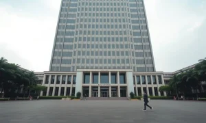 Bank Indonesia headquarters in Jakarta, Indonesia, representing monetary policy and economic stability.