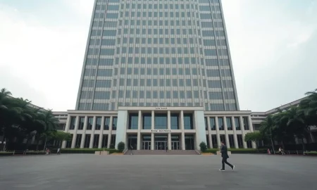Bank Indonesia headquarters in Jakarta, Indonesia, representing monetary policy and economic stability.