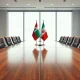 Empty chairs and flags at a conference table in Switzerland after Iran suspended nuclear talks with the US.