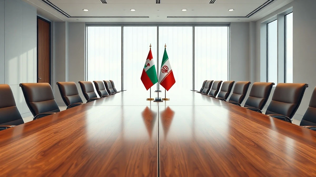 Empty chairs and flags at a conference table in Switzerland after Iran suspended nuclear talks with the US.