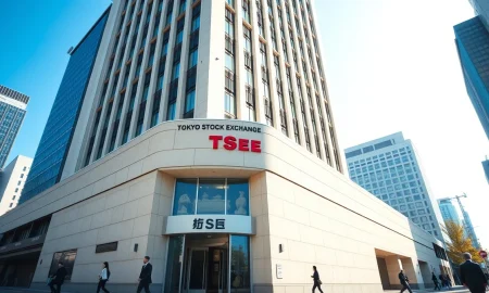 Tokyo Stock Exchange building in Marunouchi financial district on a clear day