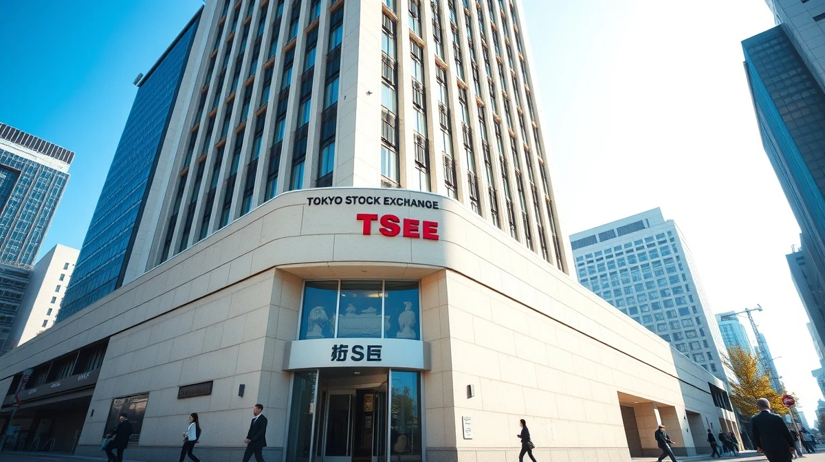 Tokyo Stock Exchange building in Marunouchi financial district on a clear day