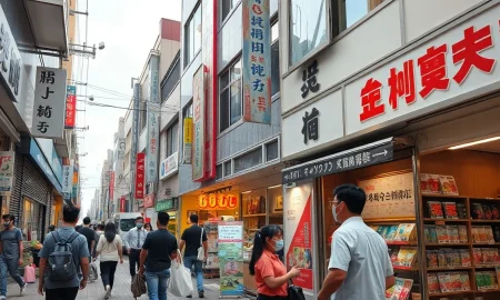 Shoppers on a Tokyo street with visible price signs, representing Japanese consumer inflation.