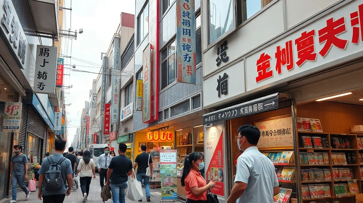 Shoppers on a Tokyo street with visible price signs, representing Japanese consumer inflation.