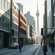 A busy street scene in downtown Auckland, New Zealand, on a clear autumn morning.