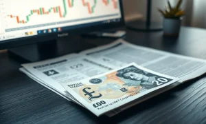 Close-up of a British £20 note with a financial chart in the background, representing Pound Sterling market volatility.
