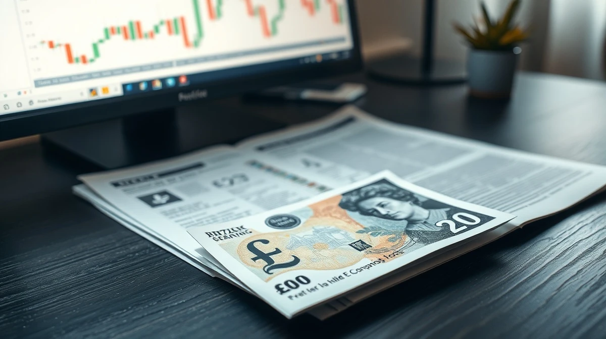 Close-up of a British £20 note with a financial chart in the background, representing Pound Sterling market volatility.