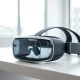 Qualcomm mixed reality headset prototype on a desk in a modern tech office
