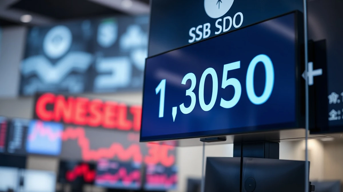 USD/SGD exchange rate displayed on a trading screen with a downward trend indicator.