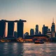 Singapore skyline at dusk with Marina Bay Sands and financial district