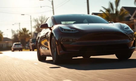 Tesla vehicle on a residential street under investigation for a fatal crash involving FSD system.