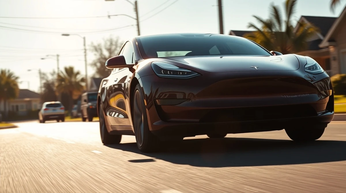 Tesla vehicle on a residential street under investigation for a fatal crash involving FSD system.