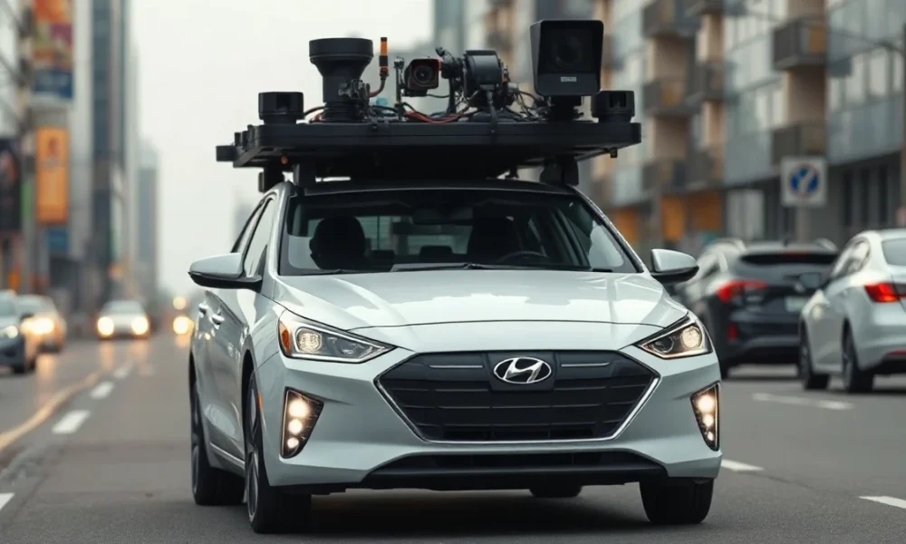 Hyundai Ioniq 5 with roof-mounted sensors for autonomous driving data collection