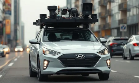 Hyundai Ioniq 5 with roof-mounted sensors for autonomous driving data collection