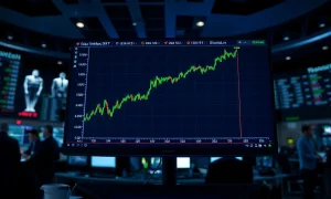 US Dollar Index chart showing a rally on a trading floor monitor