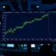 US Dollar Index chart showing a rally on a trading floor monitor
