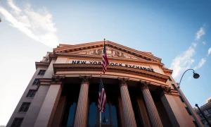 New York Stock Exchange building facade on Wall Street during golden hour, representing steady US Treasury yields and bond market conditions.