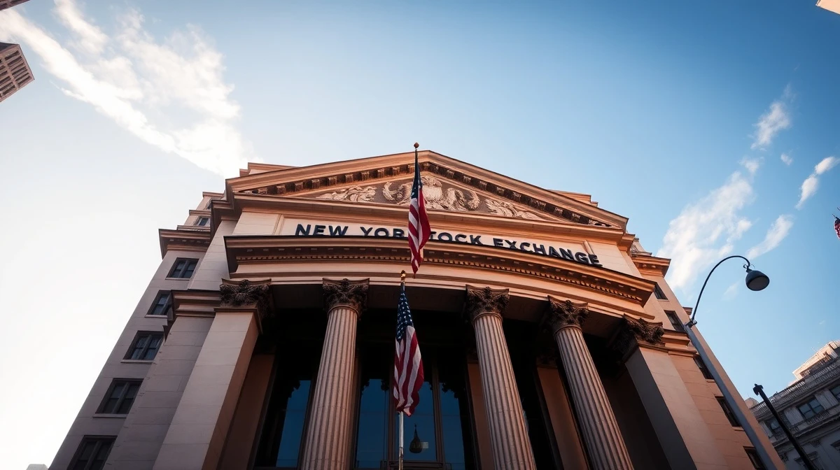 New York Stock Exchange building facade on Wall Street during golden hour, representing steady US Treasury yields and bond market conditions.