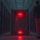 Compromised server rack with red warning light in a darkened data center.