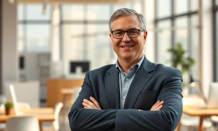 Toni Schneider, new permanent CEO of Bluesky, in a professional headshot in a modern office.