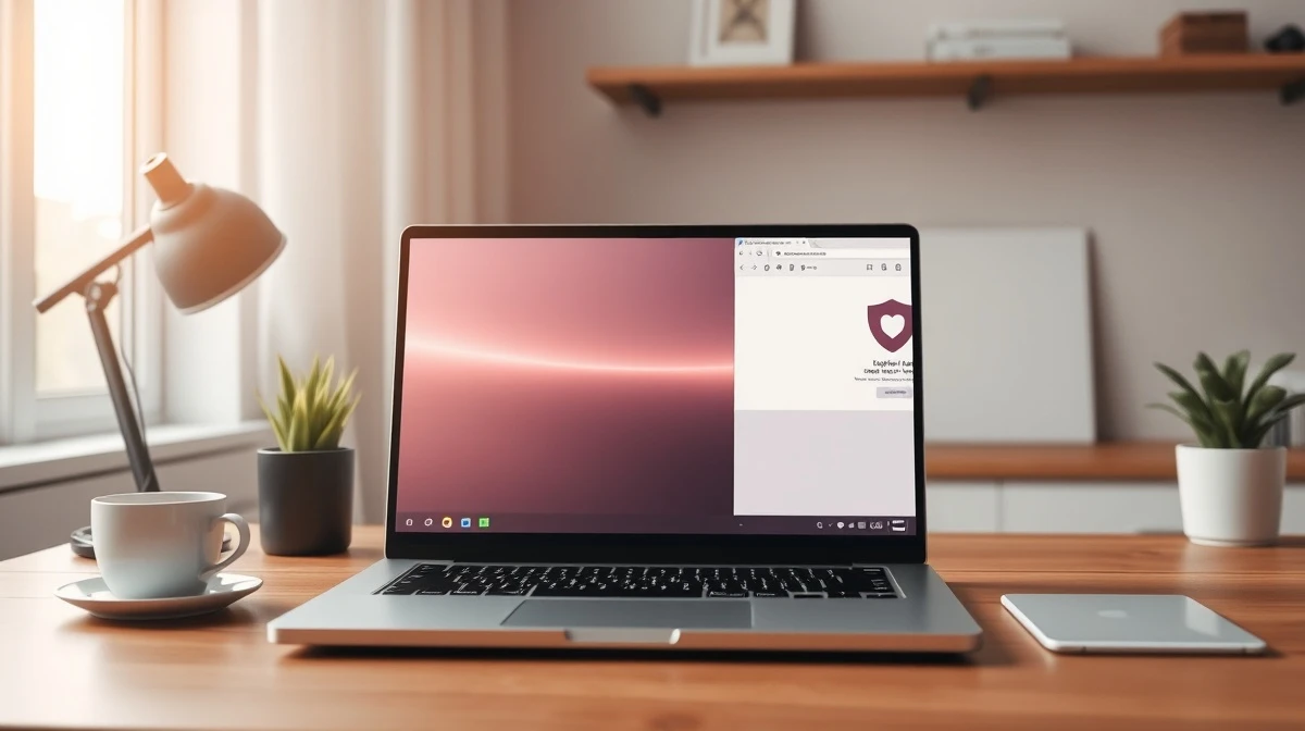 Modern laptop displaying an AI-powered browser interface on a desk with natural lighting