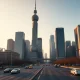 Beijing central business district skyline at sunset, representing China's economic and fiscal policy outlook.