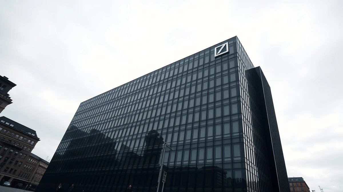 Deutsche Bank headquarters in Frankfurt on a cloudy day, reflecting stock decline news