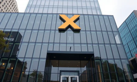 Exterior of X headquarters in San Francisco with large X logo on the building.