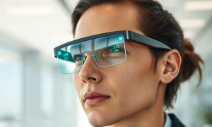 Person wearing Even Realities G2 smart glasses with green heads-up display visible in lenses