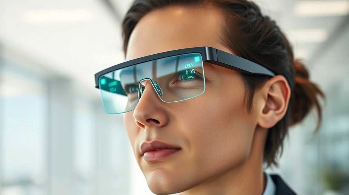 Person wearing Even Realities G2 smart glasses with green heads-up display visible in lenses