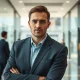 Professional man in London office lobby representing a former Goldman Sachs executive