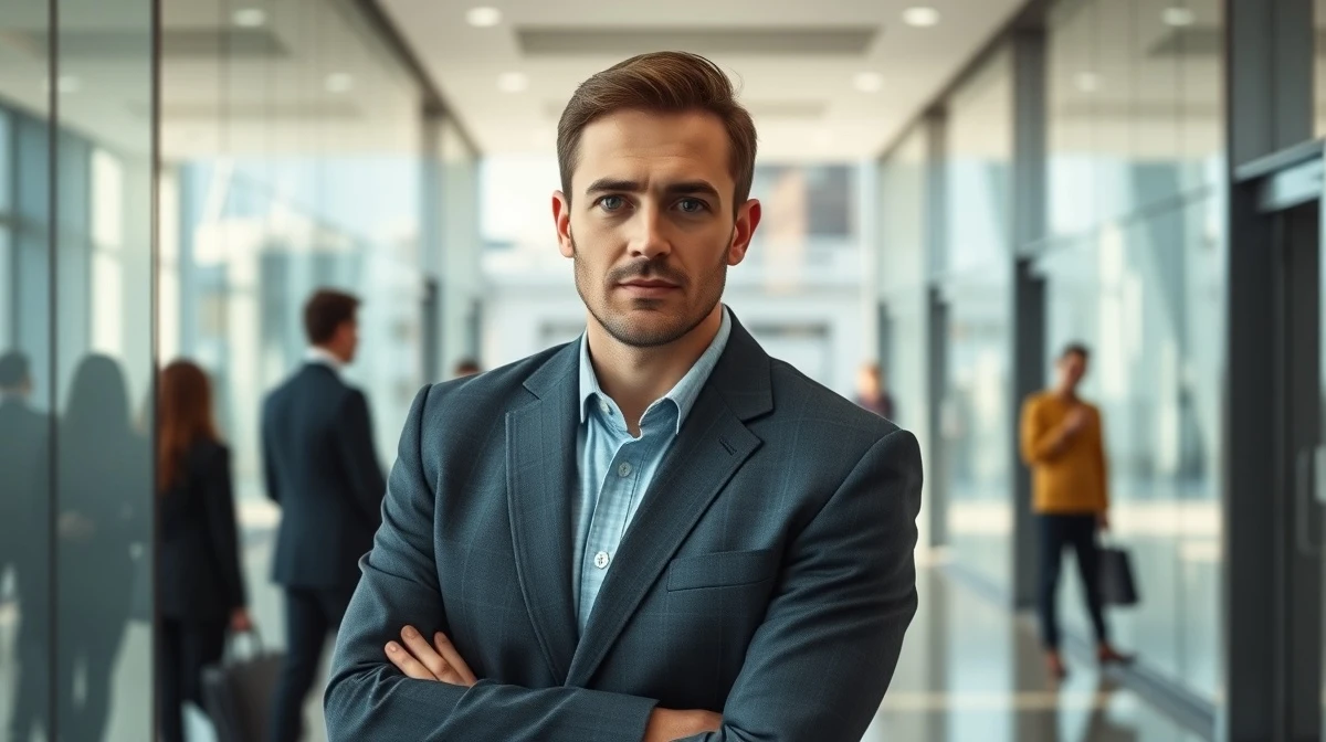 Professional man in London office lobby representing a former Goldman Sachs executive