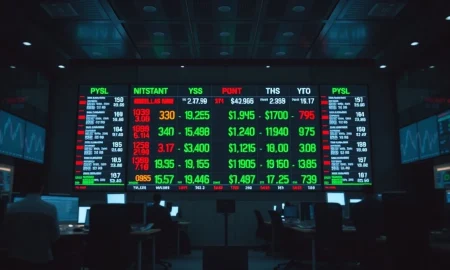 Forex trading board showing US dollar currency pairs on a trading floor