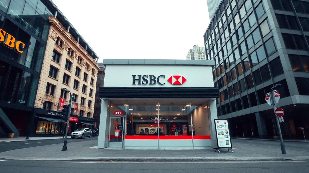 Exterior of an HSBC bank branch in Australia, representing the sale of its local mortgage portfolio.