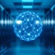Digital sphere representing cross-chain connectivity in a modern server room, illustrating Injective's interoperability upgrade.