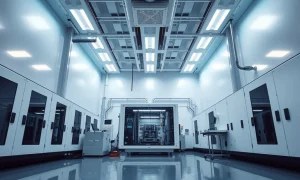 Interior of a semiconductor fabrication facility in Arizona, representing TSMC's advanced chip manufacturing.