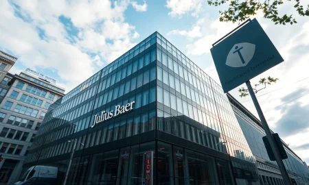 Julius Baer headquarters building in Zurich on a clear morning