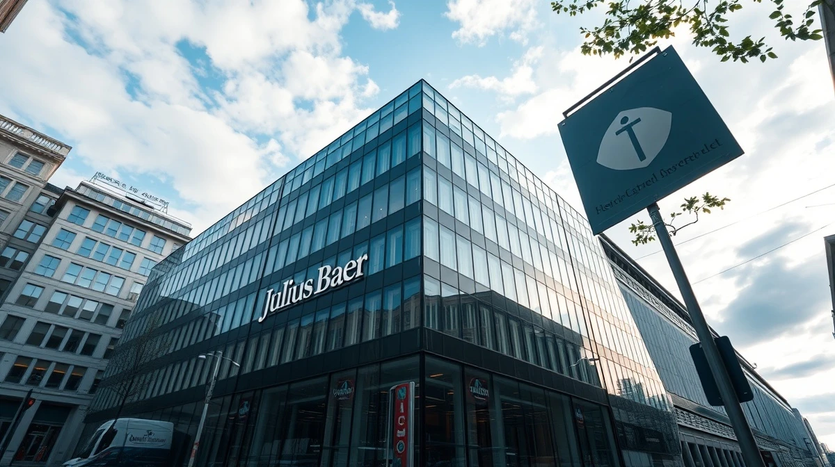 Julius Baer headquarters building in Zurich on a clear morning