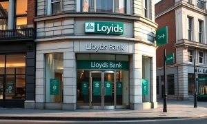 Exterior of a Lloyds Bank branch in a UK city center during late afternoon