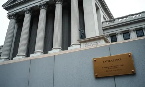Exterior of a New York government building, the setting for the state's lawsuit against Kalshi.