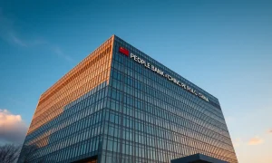 People's Bank of China headquarters building in Beijing under clear sky