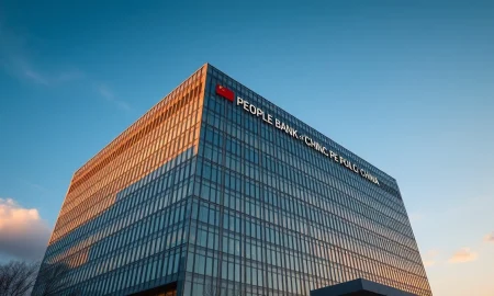 People's Bank of China headquarters building in Beijing under clear sky