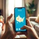 Smartphone displaying Roost app interface with a bird flying over a map, in a cozy room.