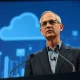 Microsoft CEO Satya Nadella speaking at a press conference about AI data risks