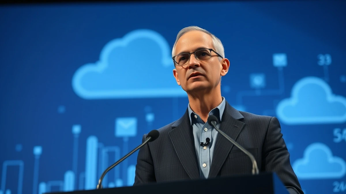 Microsoft CEO Satya Nadella speaking at a press conference about AI data risks