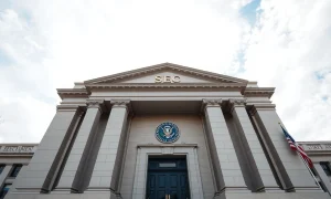 Exterior of the SEC headquarters building in Washington, D.C. on a sunny day.