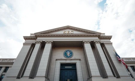 Exterior of the SEC headquarters building in Washington, D.C. on a sunny day.