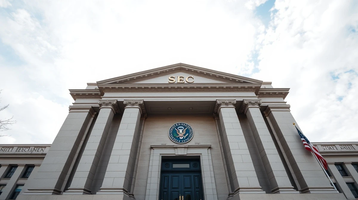 Exterior of the SEC headquarters building in Washington, D.C. on a sunny day.
